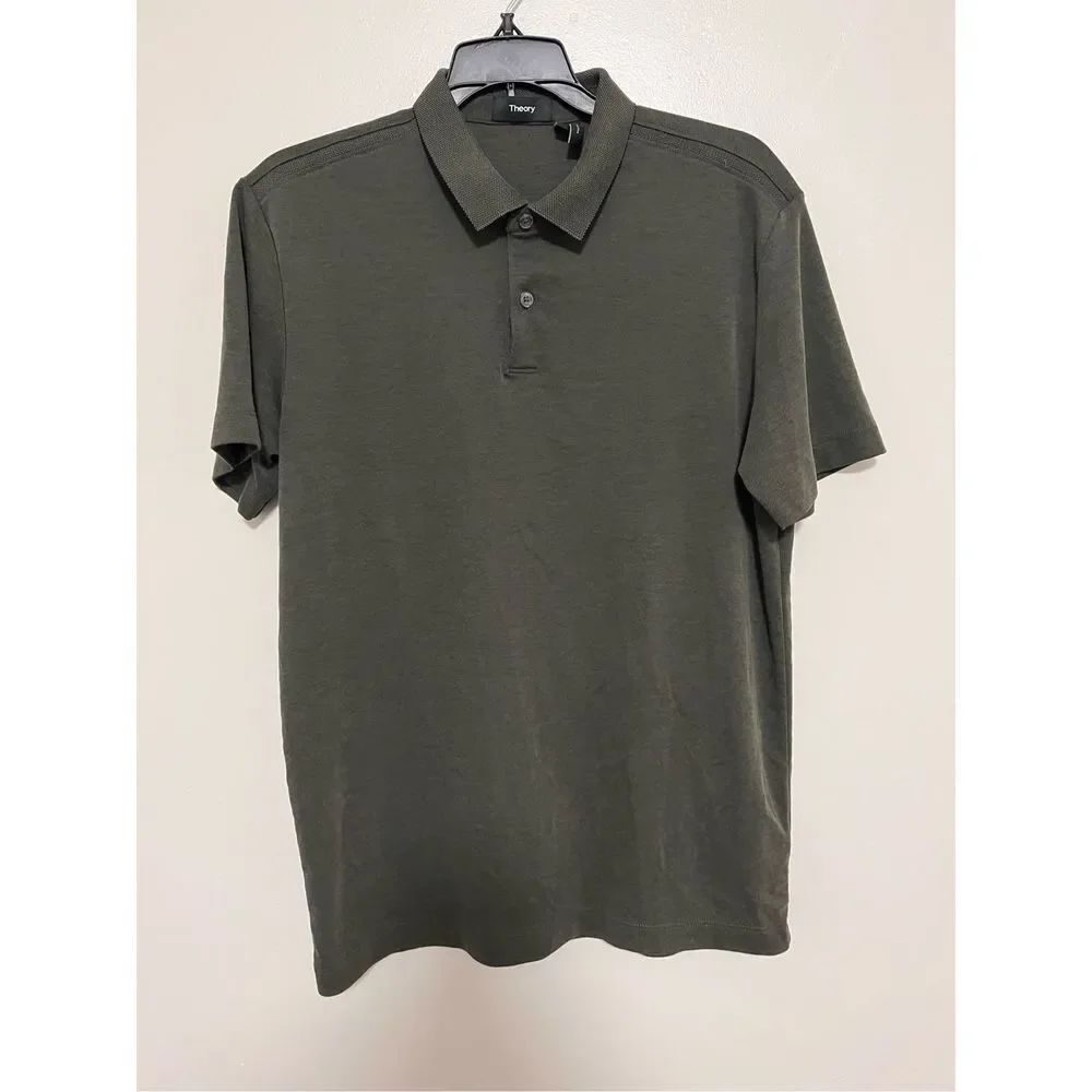 Theory Mens Moss Green Stinson Pique Luxury Polo Shirt sz S EUC